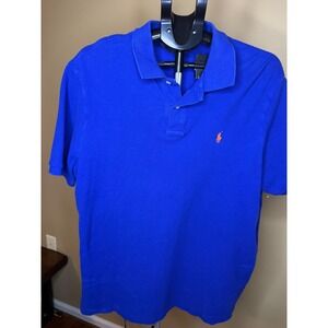 Polo Ralph Lauren Mens Royal Blue Orange Pony Cotton Mesh Pique Polo Shirt xl